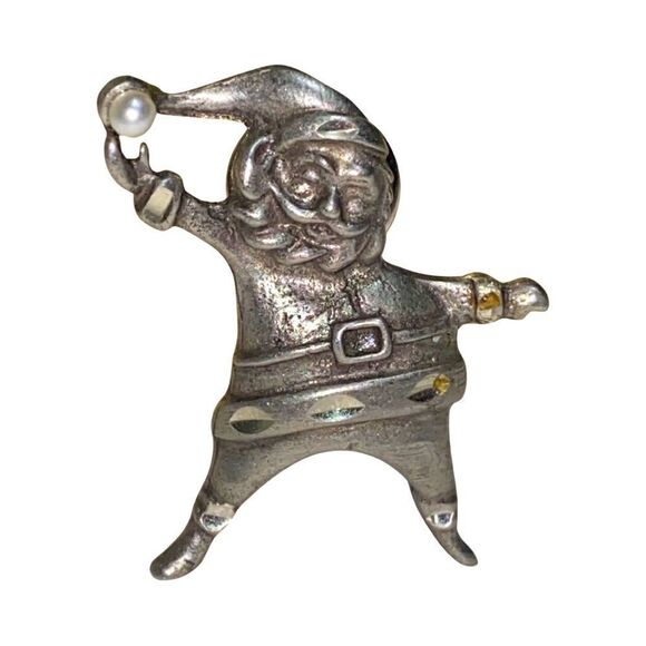 Brooch – Vintage 1980s Pewter Santa Hat with faux Pearl Accent - Picture 1 of 2